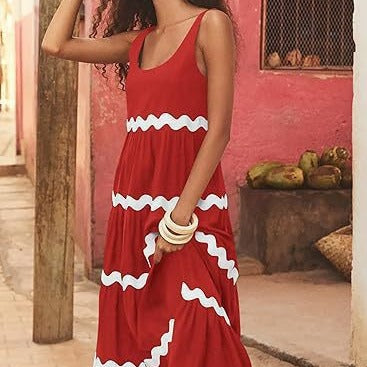 Women's Maxi Dress with Loose Fit and Wave Pattern Ivyshape