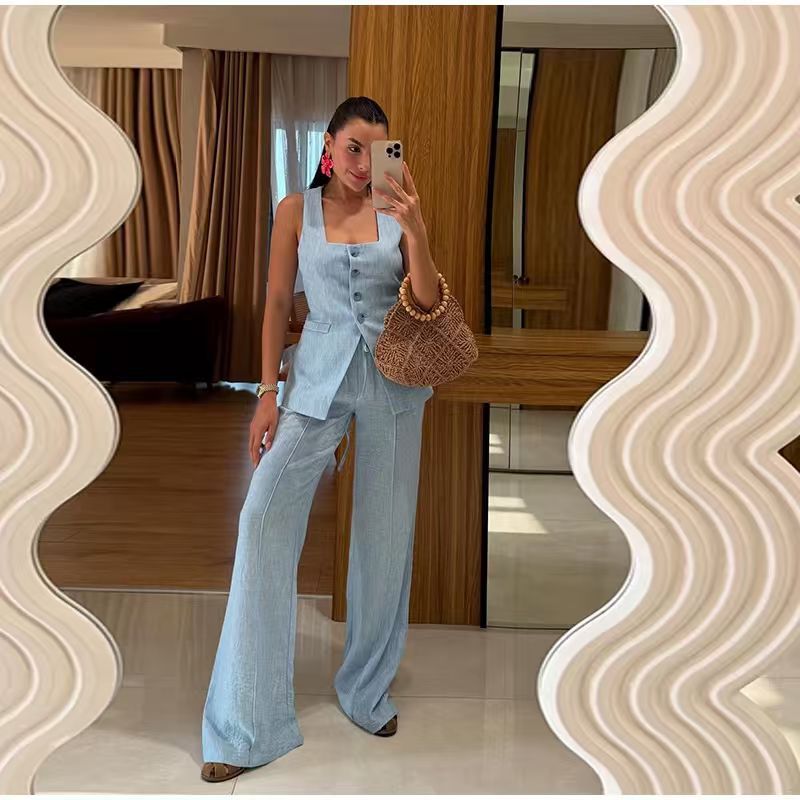 Women's Elegant Wedding Suit Set with Fitted Top and Wide Pant Style Ivyshape