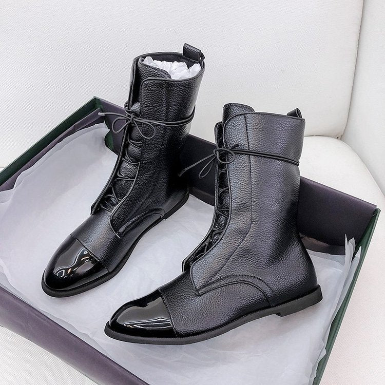 Ladies lace-up boots made of high-quality leather with fashionable design Ivyshape