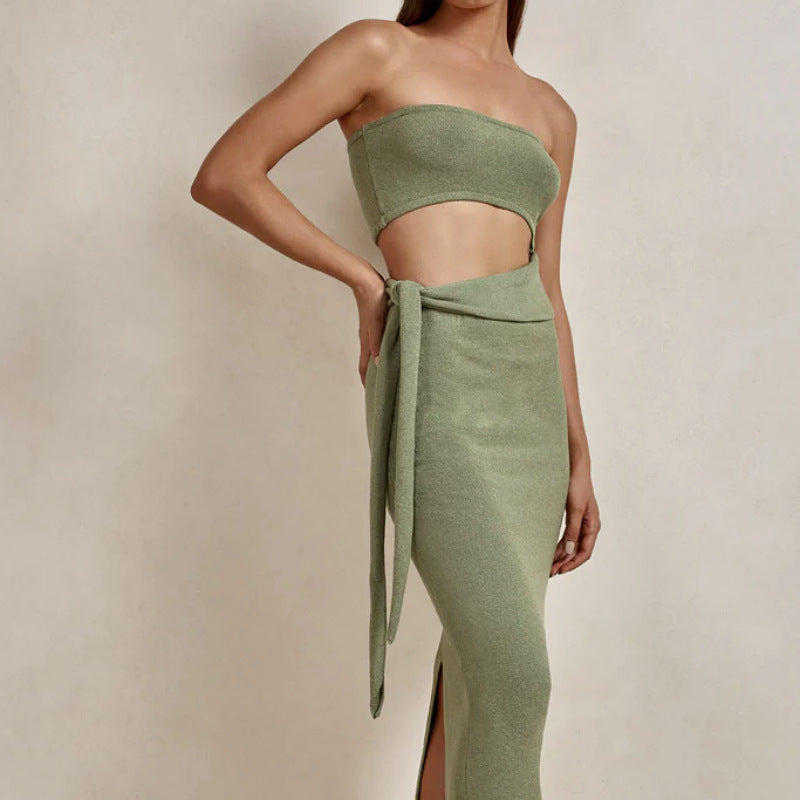 Ivyshape | Up Knitted Dress with Cutout Backless Tube Top