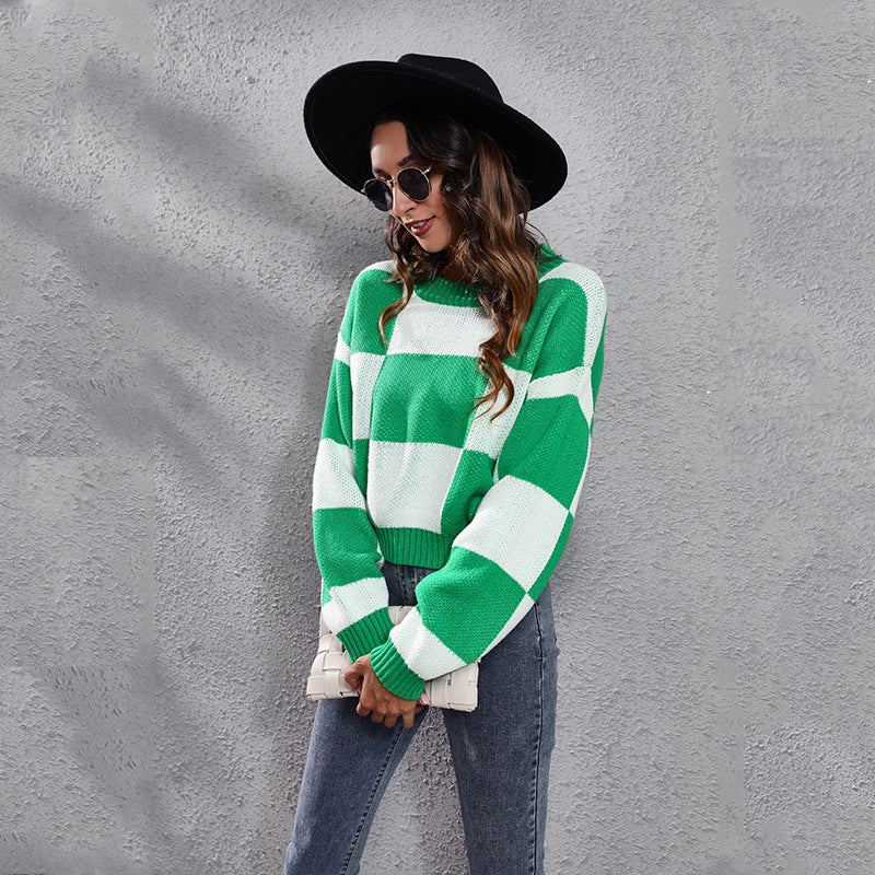 Women's Casual Sweater in Modern Check Pattern Ivyshape