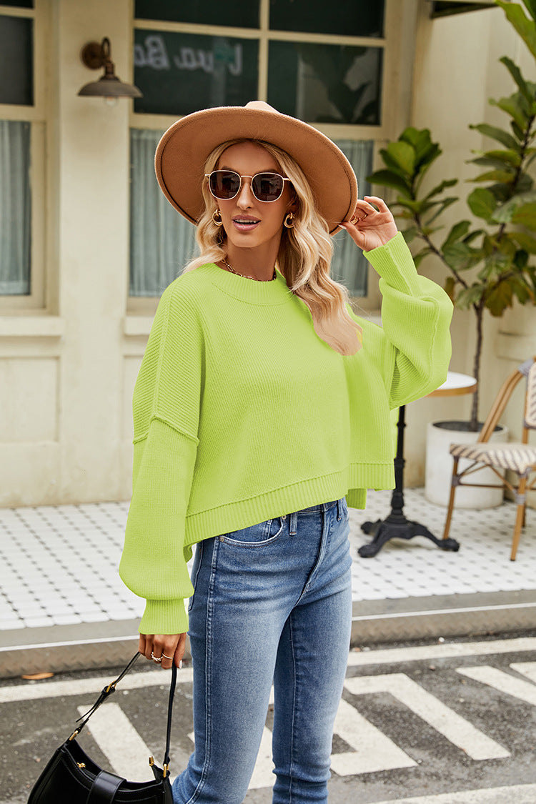 IvyShape | Stylish long-sleeve round neck knit top