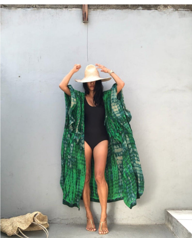 Women's beach kaftan made of lightweight chiffon with a unique Ivyshape pattern