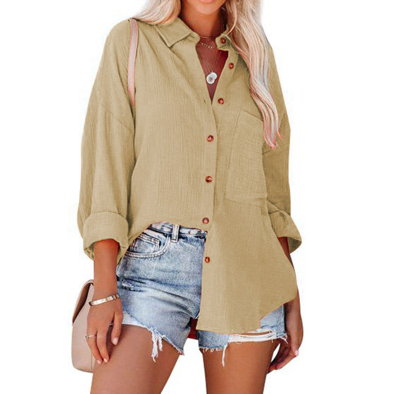 Ladies Chiffon Shirt with Wide Sleeves and Practical Breast Pocket Ivyshape