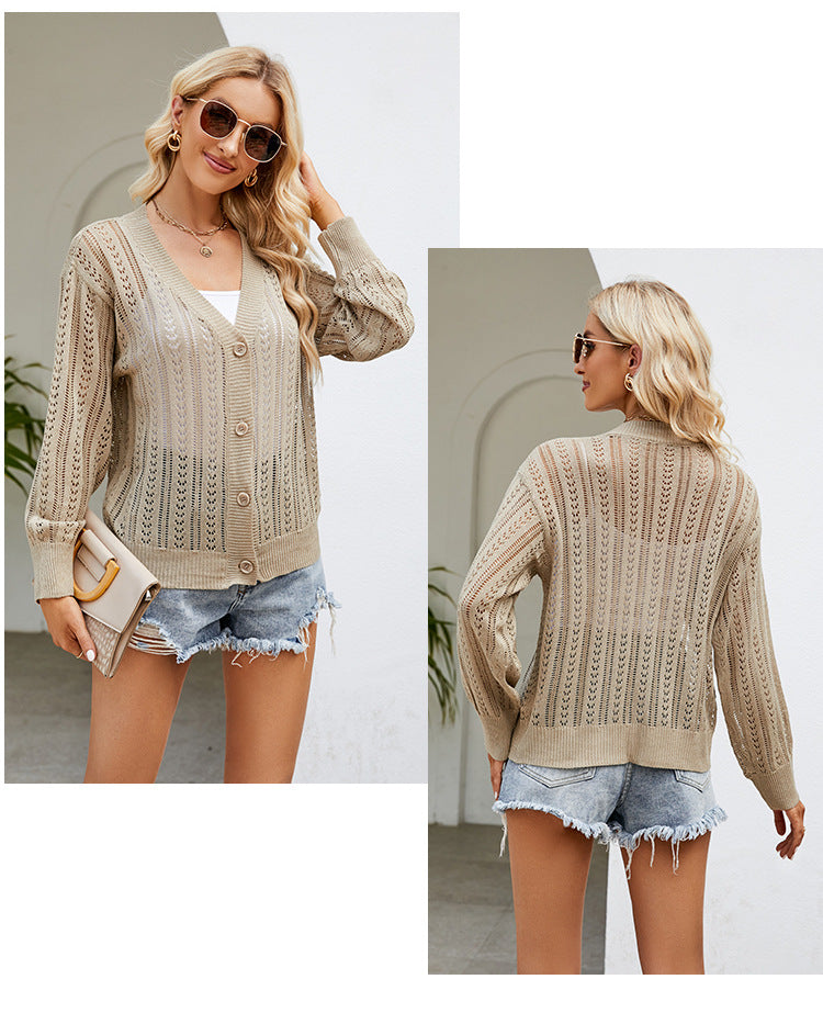 IvyShape | Hollow-Out V-Neck Knit Top