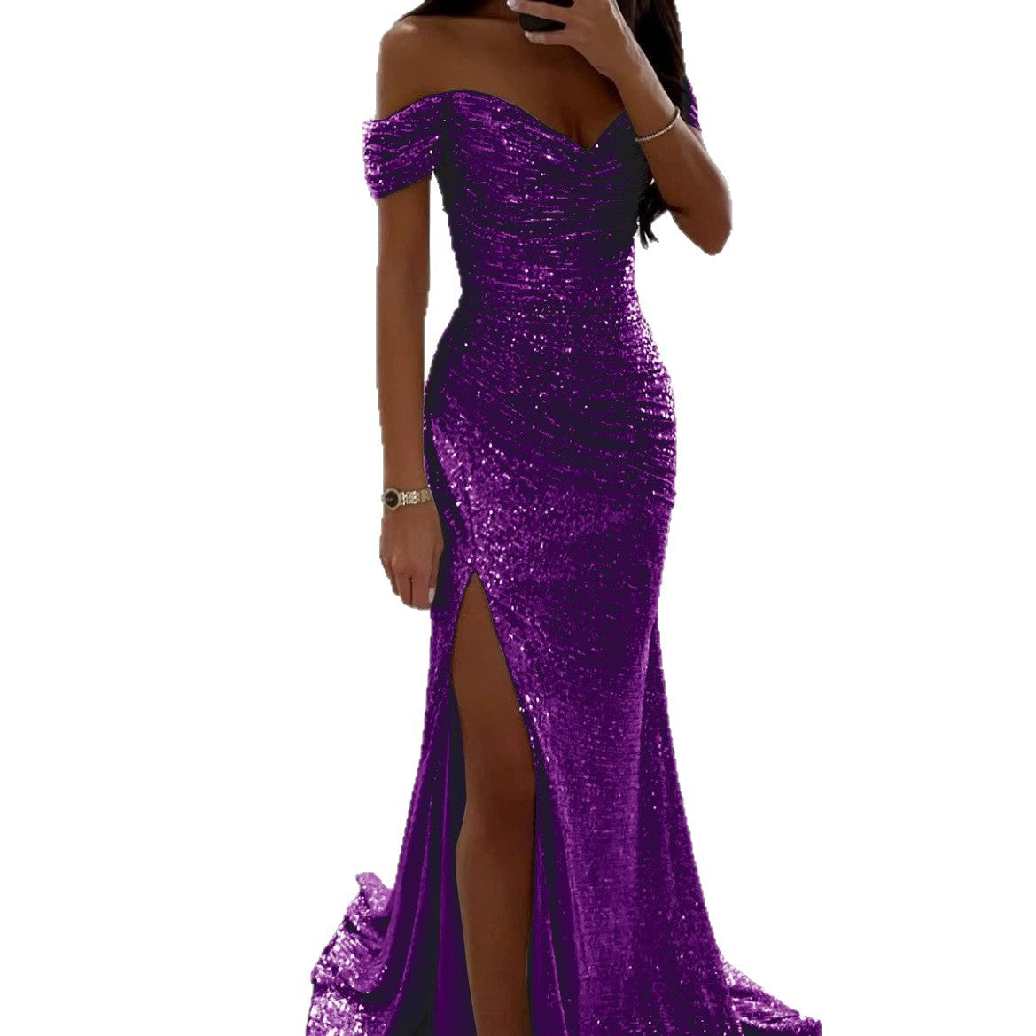 Ladies evening dress with shimmering sequins Ivyshape