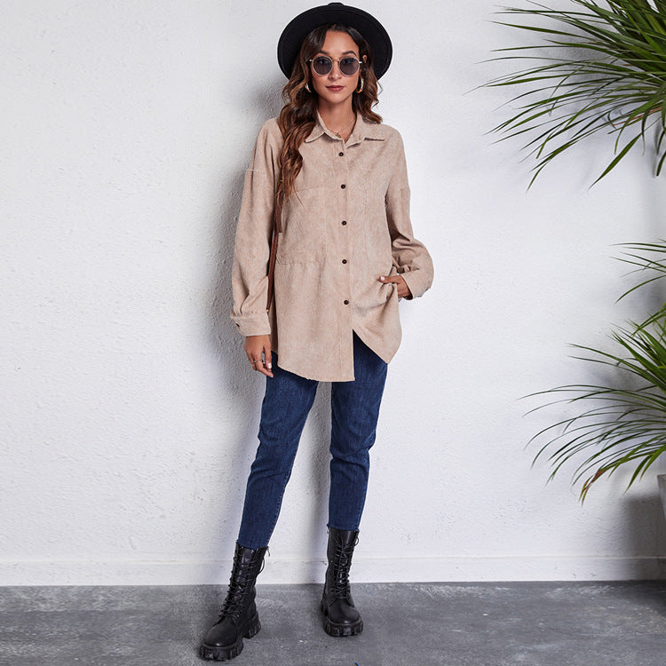 Women's cord shirt blouse with buttoned closure and slightly oversized fit Ivyshape