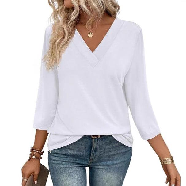 Women's V-neck top with half-length sleeves and side slits Ivyshape