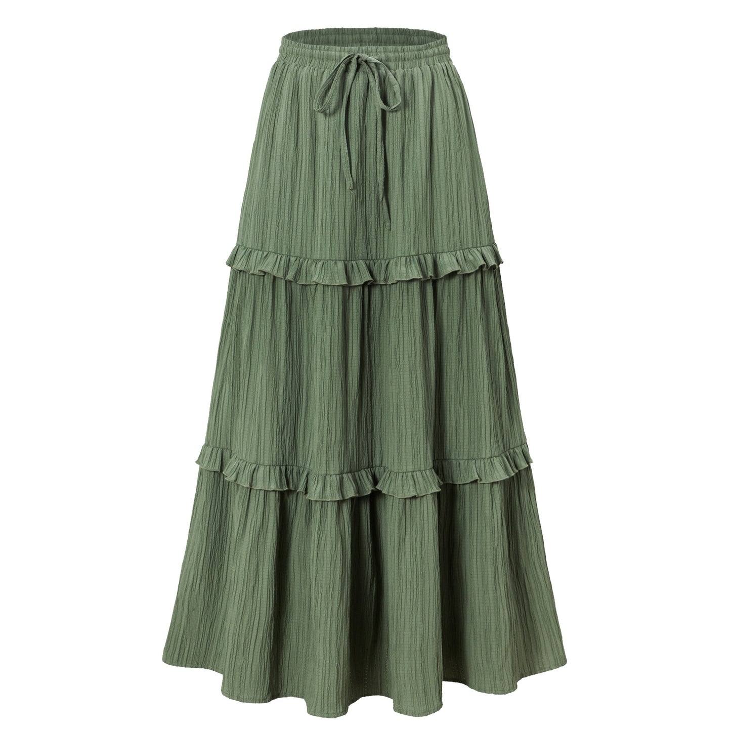 Women's Long Flared Skirt with Ruffles and Elastic Waist Ivyshape