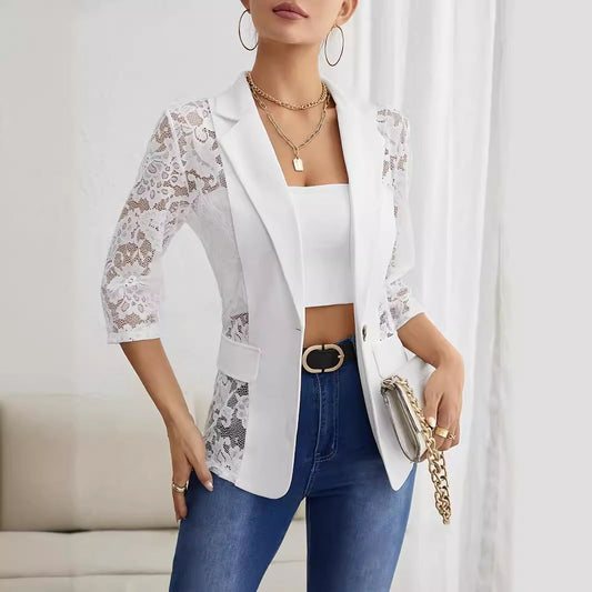 IvyShape | Lace Splicing Small Blazer Top