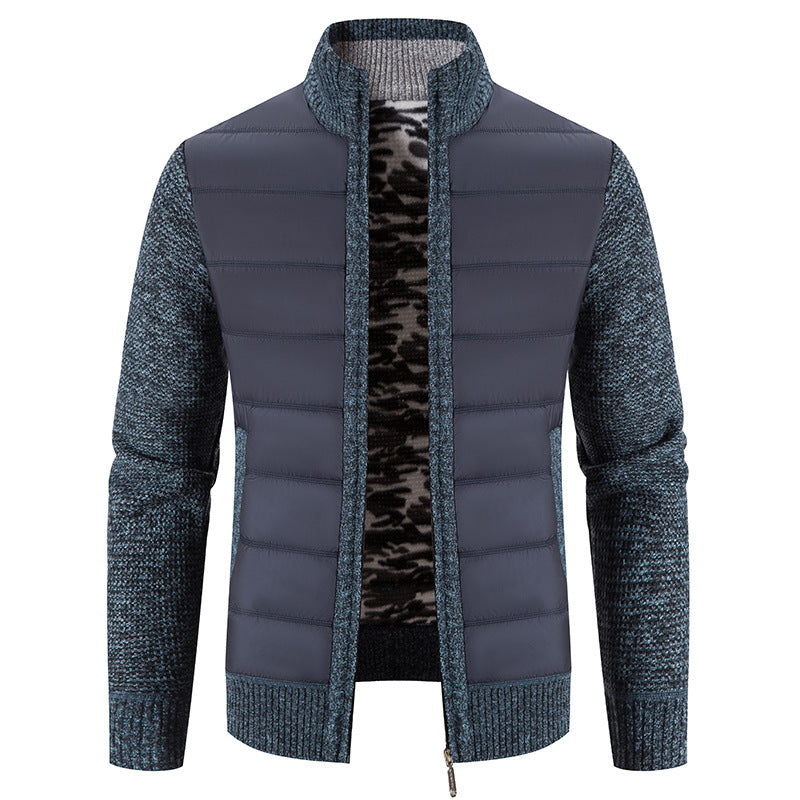 Men's hybrid jacket with high collar and fashionable knit details Ivyshape