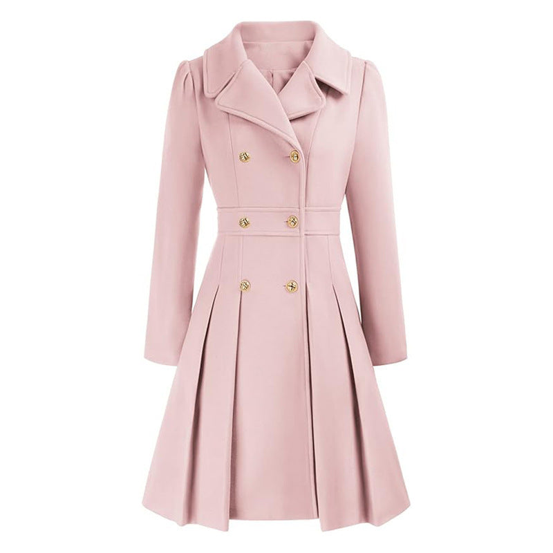 Women's fitted trench coat with double button fastening and pleats Ivyshape