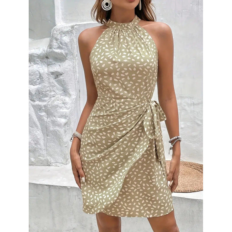 Ladies Stylish Wrap Dress with Halter Design and Ruffle Details Ivyshape