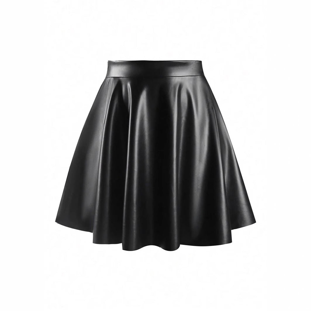 Women Faux Leather Party Skirt with Flared Hem and High Waist Ivyshape
