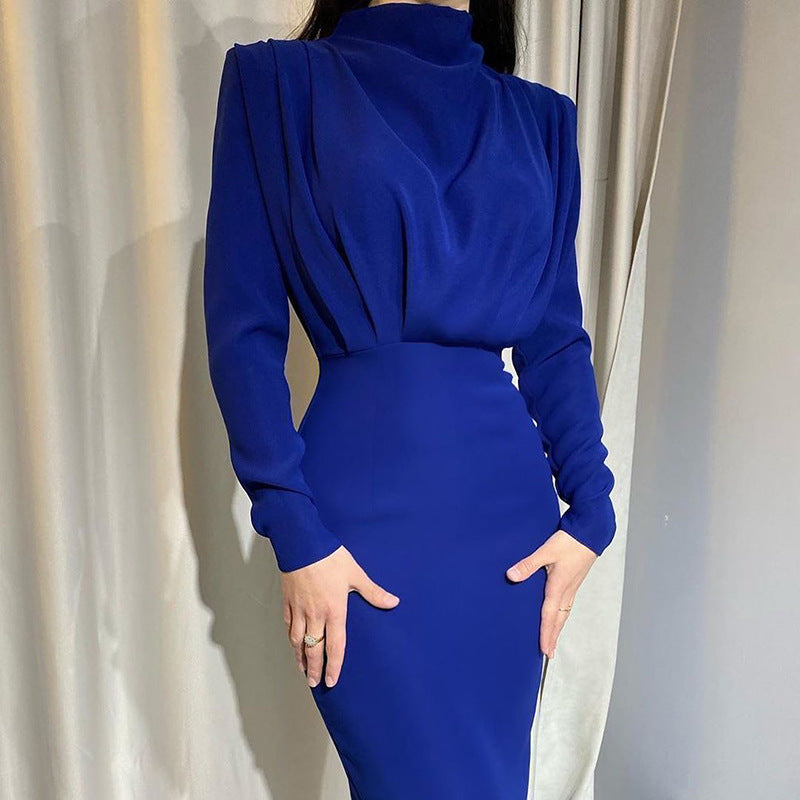 Women Elegant Long Sleeve Dress with Draping Ivyshape