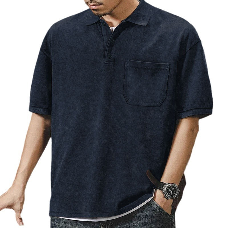 Men's Short Sleeve Polo Shirt with Practical Chest Pocket and Classic Collar Ivyshape