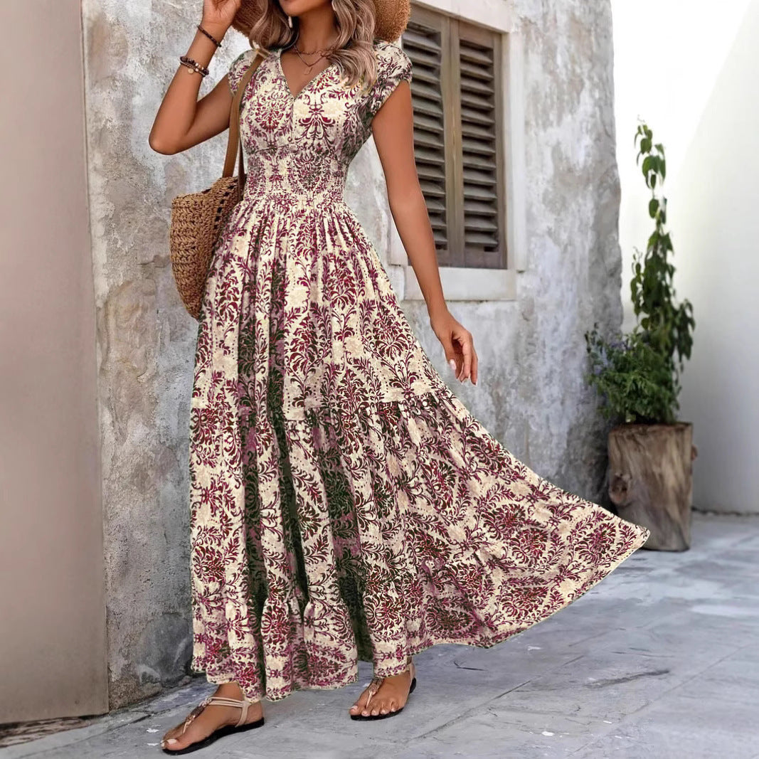 Ladies maxi dress with elegant V-shape and flowing skirt Ivyshape