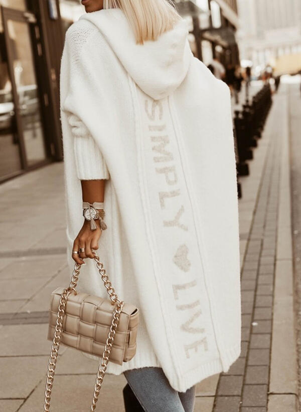 Ladies casual cardigan with hood and integrated lettering Ivyshape