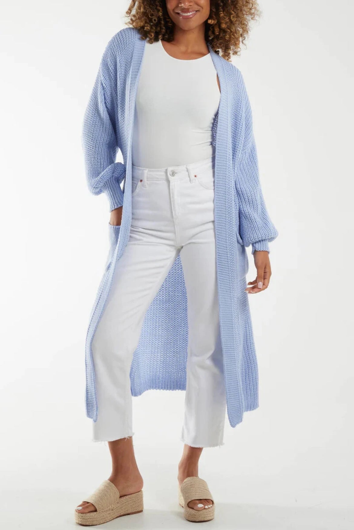 Ladies long cardigan with a casual oversized fit and voluminous sleeves Ivyshape
