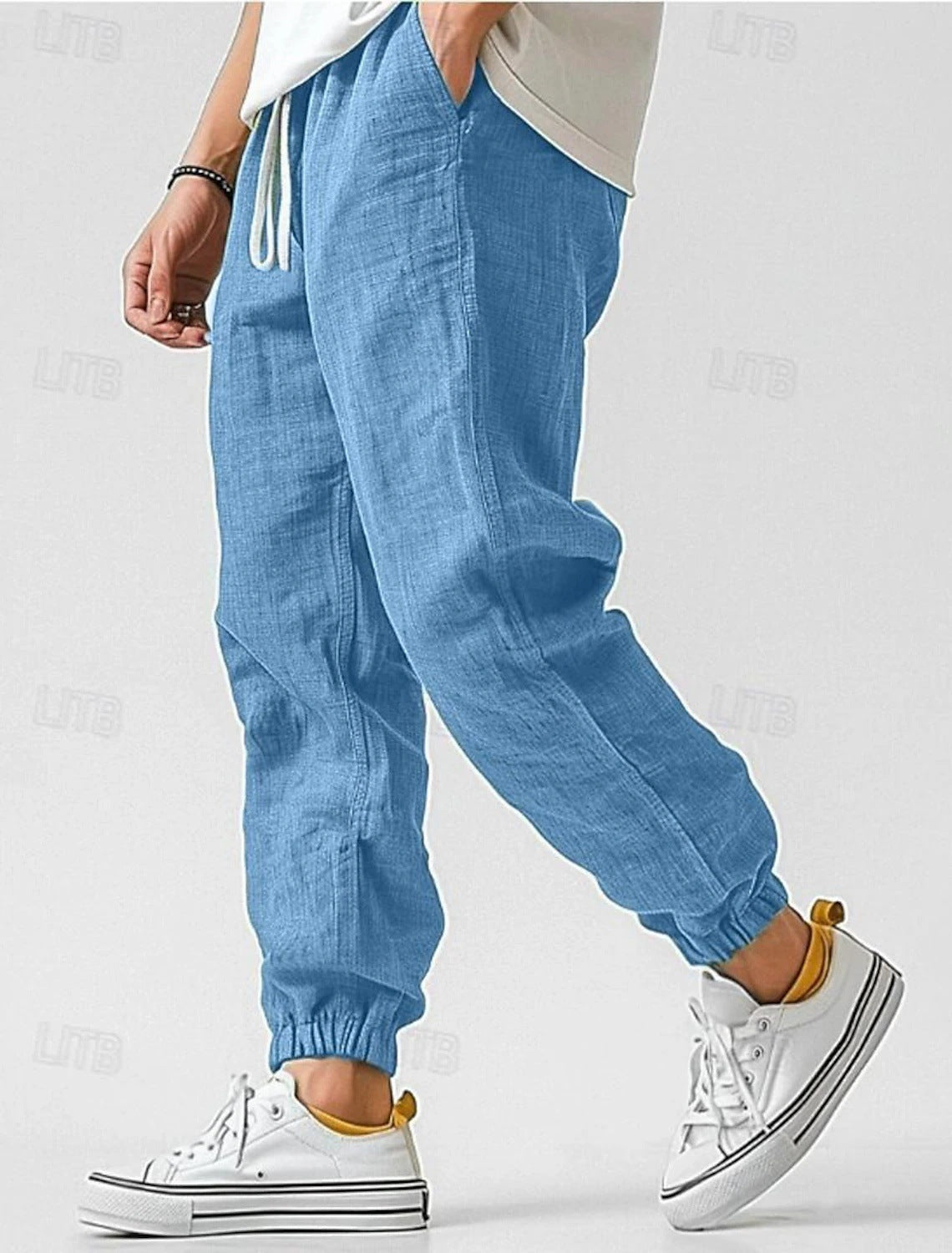 Men's Comfortable Pants with Elastic Waistband and Side Pockets EB