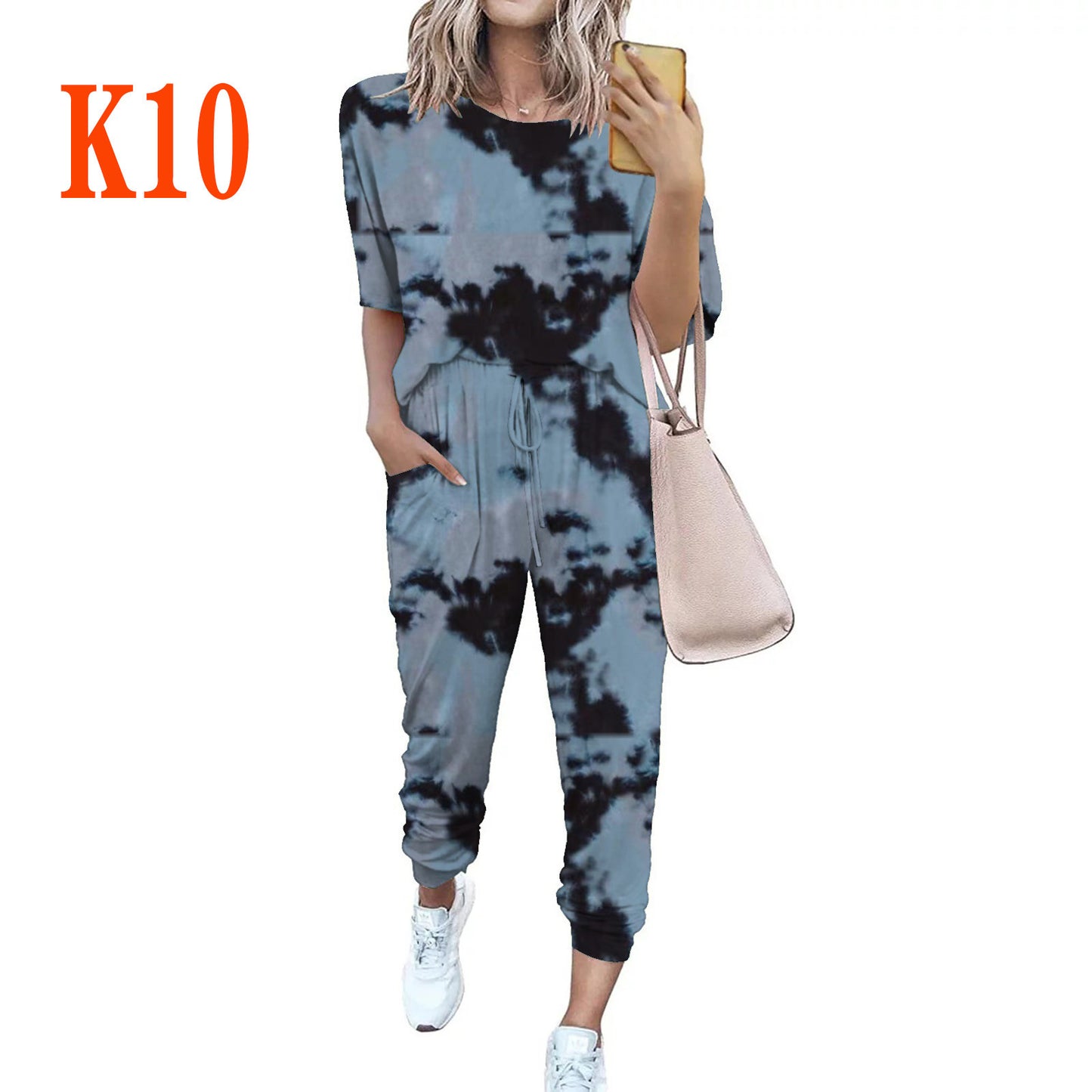 Women's casual jumpsuit with trendy tie-dye design and practical pockets Ivyshape