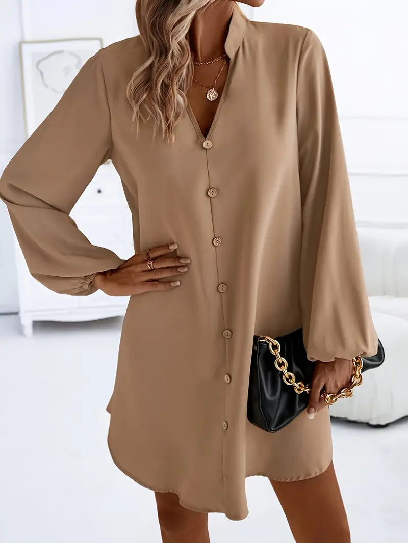 Women's Long Sleeve Shirt Dress with Classic Button Design Ivyshape