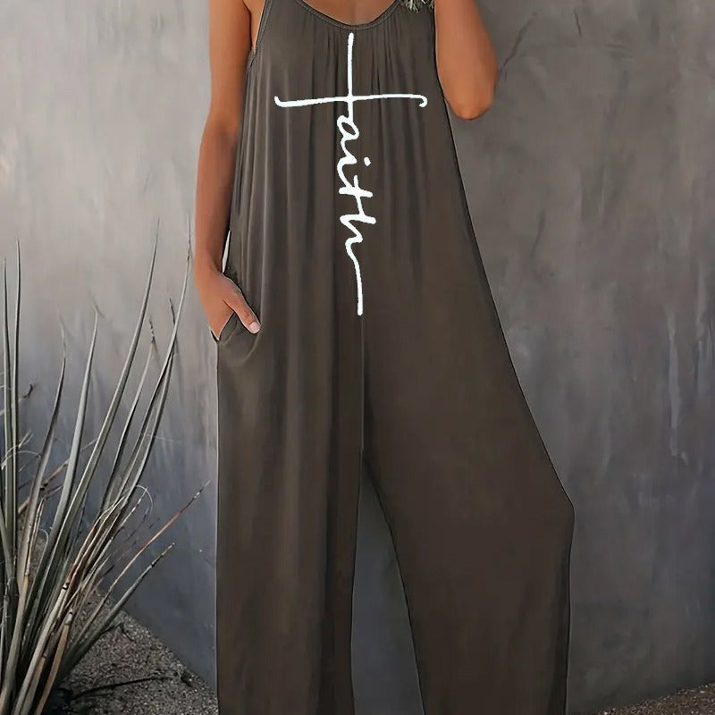 IvyShape | Casual Printed Insert Pocket Strap Jumpsuit