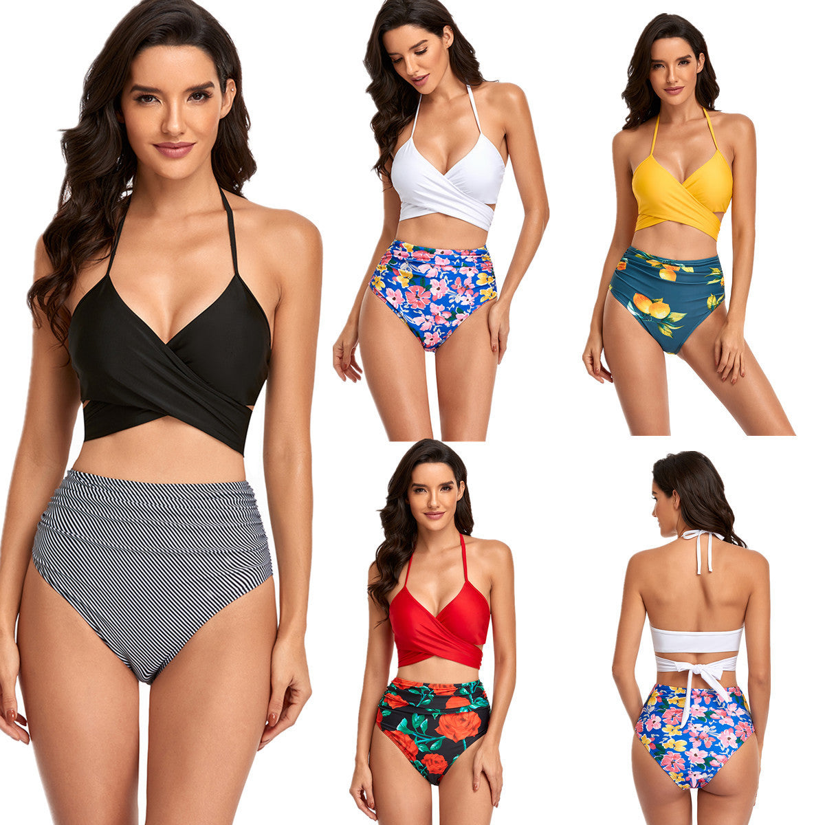 Women's Two-Piece Bikini Set with Wrap Top and High-Waisted Bottom Ivyshape