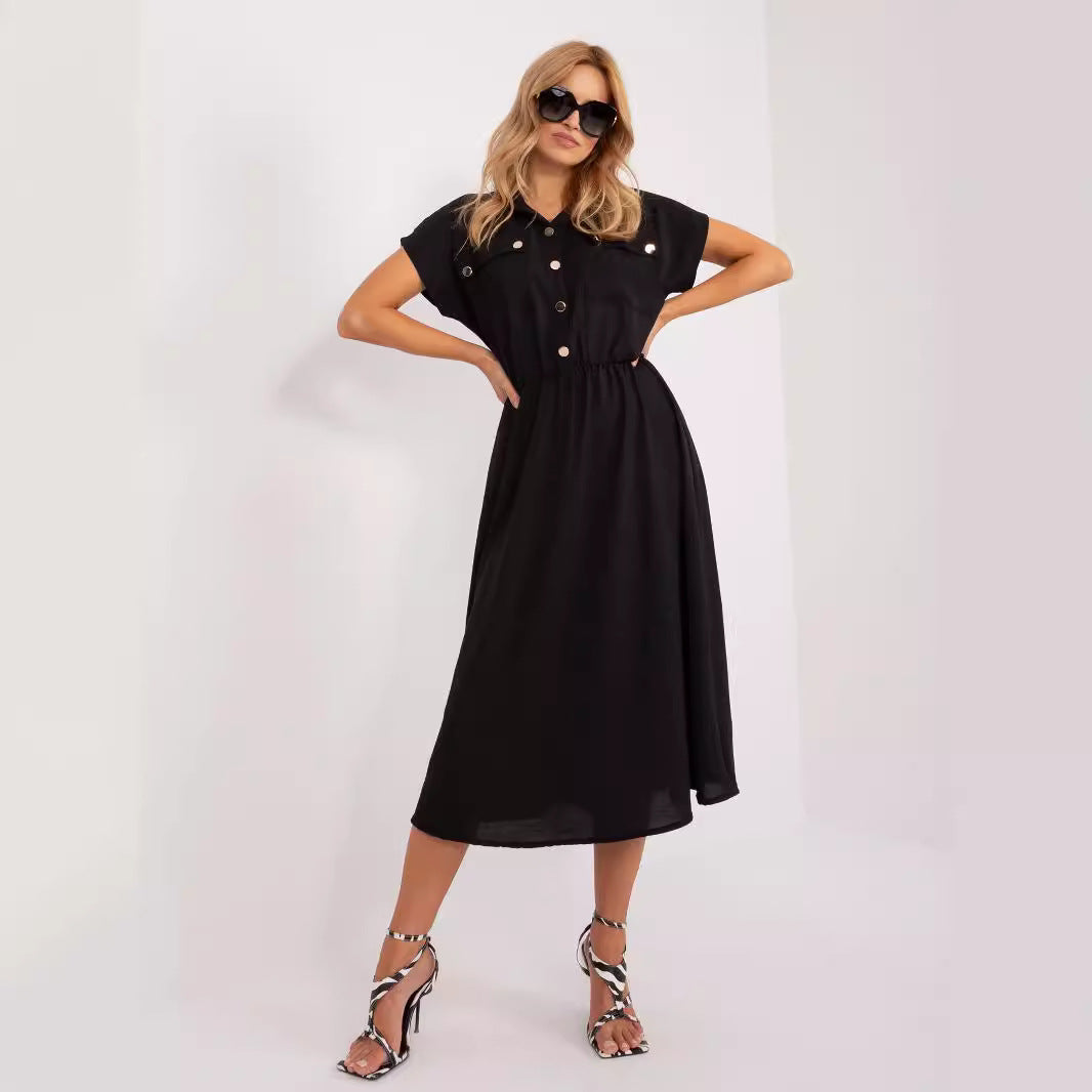 IvyShape | Button Pocket Elastic Waist Long Short Dress