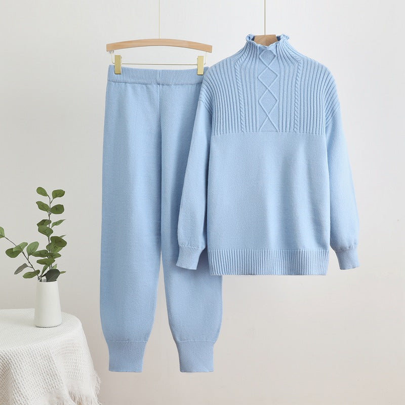 IvyShape | High collar sweater with slim pants set