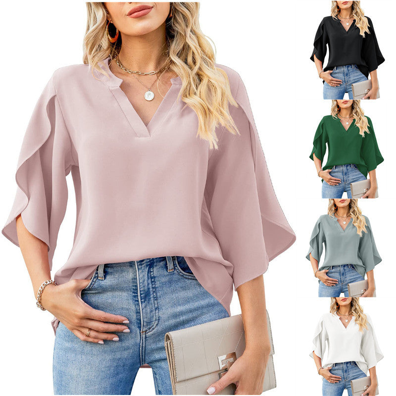 Women Summer V Neck Blouse Ivyshape