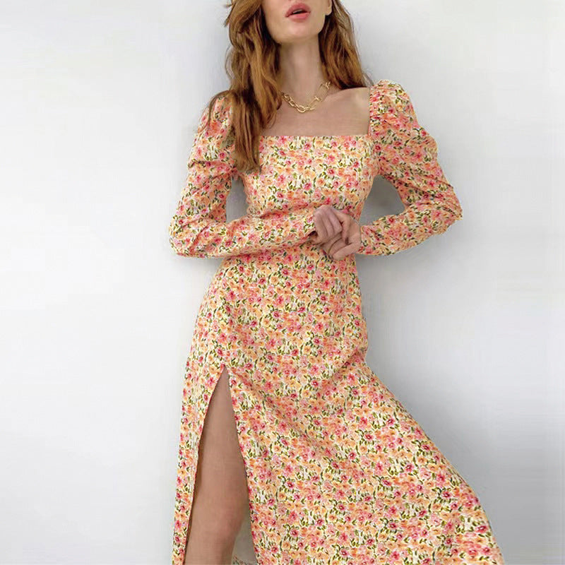 Women's Floral Maxi Dress with Puff Sleeves Ivyshape