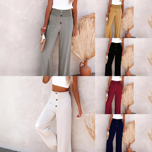 High-waisted women's wide leg pants with button details Ivyshape