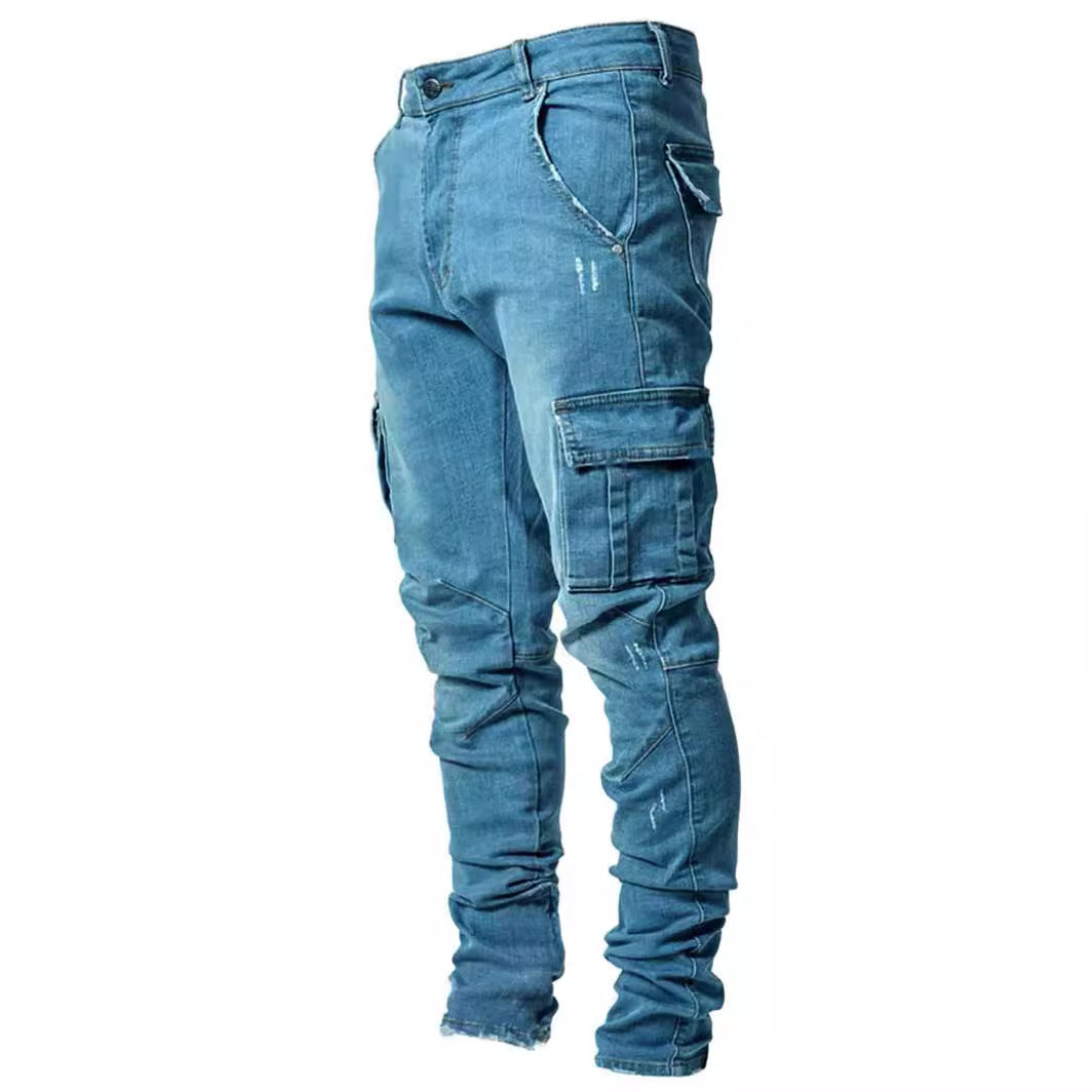 Men's cargo jeans in a casual slim-fit design with functional pockets Ivyshape