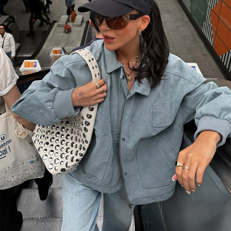 Women Oversized Suede Jacket Ivyshape