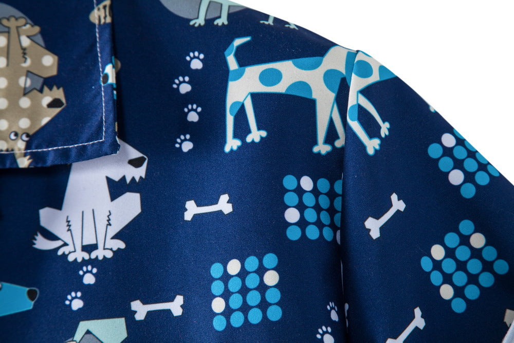 Men's short-sleeve shirt with creative dog design and loose fit Ivyshape