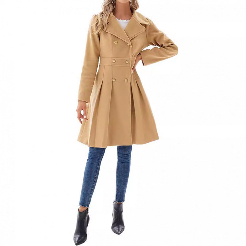 Women's fitted trench coat with double button fastening and pleats Ivyshape