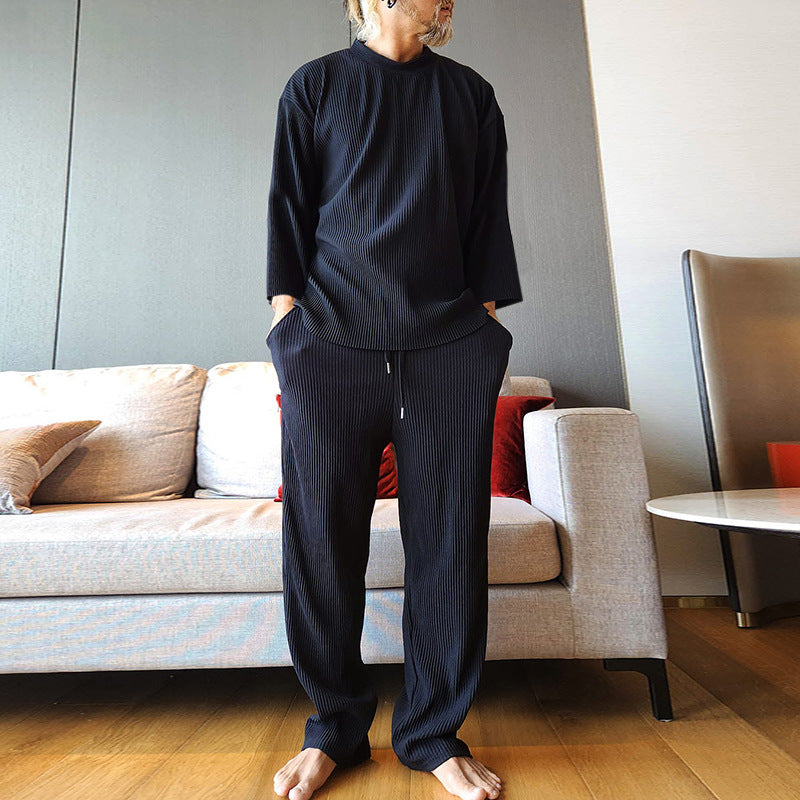 Men's Casual Ribbed Knit Set with 3/4 Sleeves and Comfortable Pants Ivyshape