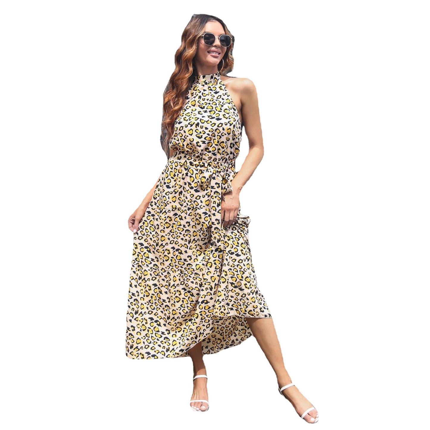 Women's Half Sleeve Maxi Dress with Floral Pattern and Fitted Cut Ivyshape