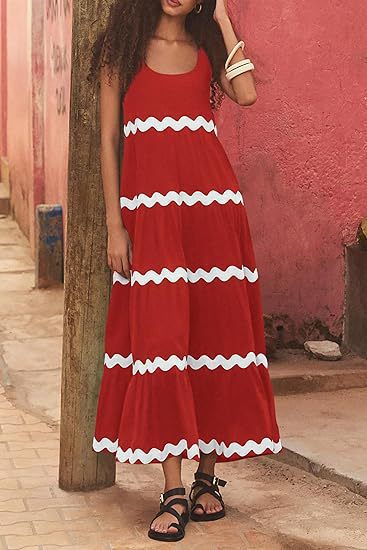 Women's Maxi Dress with Loose Fit and Wave Pattern Ivyshape