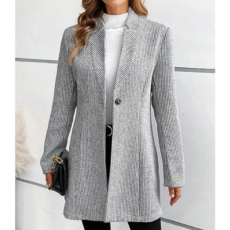 Women Elegant Tailored Jacket with Ribbed Design Ivyshape