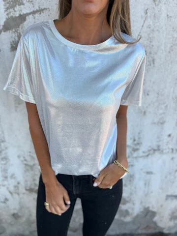 IvyShape | Loose Round Neck Solid Color Short Sleeve Tee