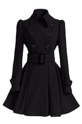 IvyShape | Elegant Belted Ruffled Hem Wool Coat