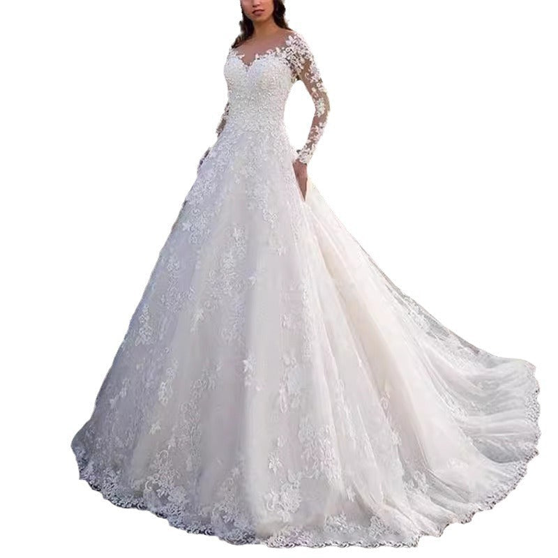 Ladies wedding dress with elegant lace detailing and voluminous skirt Ivyshape