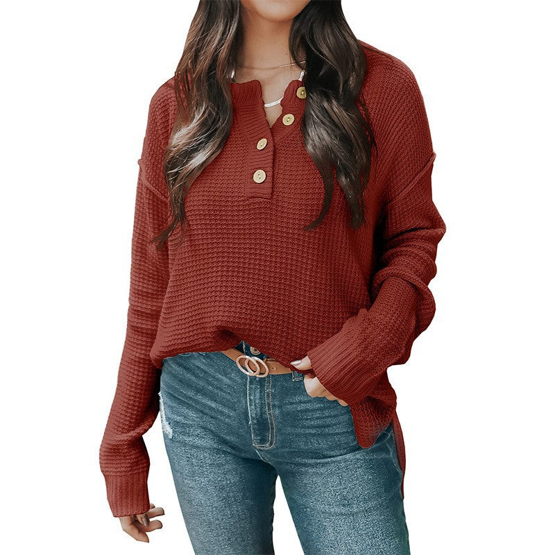 IvyShape | Relaxed V-Neck Long Sleeve Loose Pullover Sweater