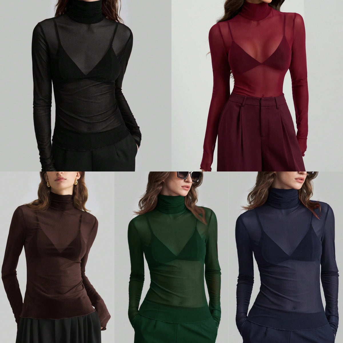 Women's Transparent Turtleneck Blouse with Figure-Shaping Cut Ivyshape