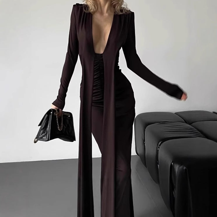 Women Figure-Enhancing Dress with Deep V-Neck and Refined Ruffle Details Ivyshape