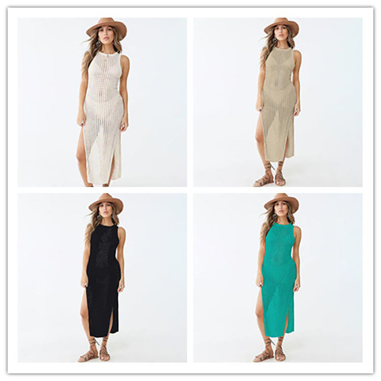 Ladies mesh maxi dress with side slit and modern design Ivyshape