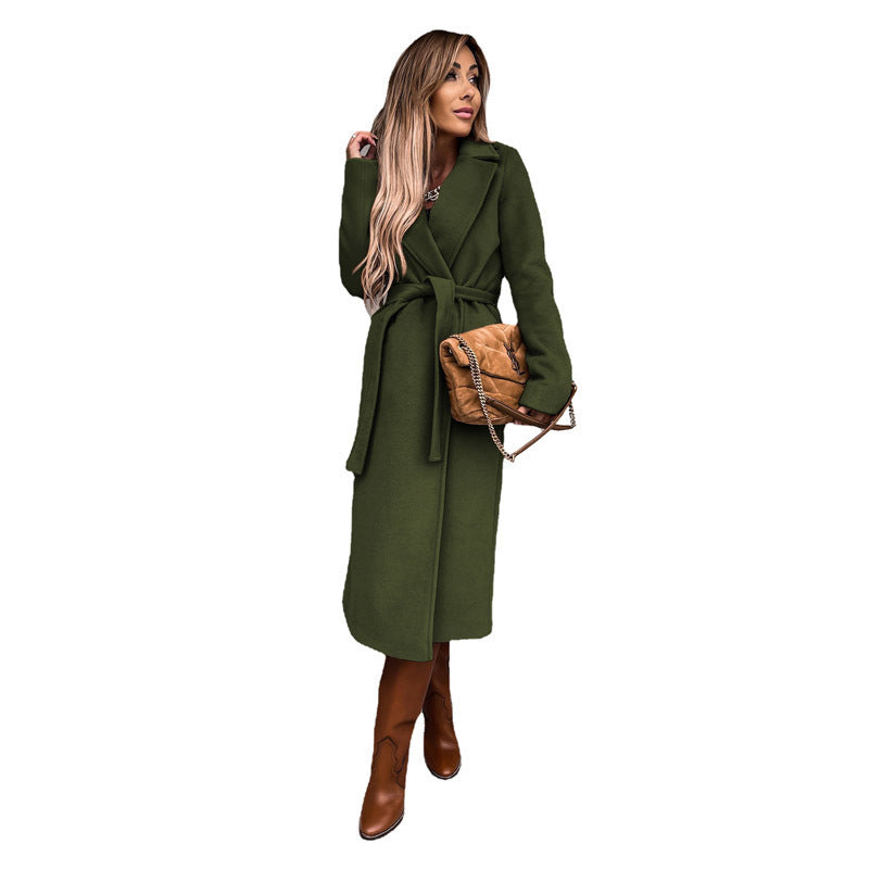 IvyShape | Solid Color Lapel Woolen Trench Coat