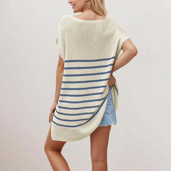 IvyShape | Spring Summer Loose V-Neck Striped Sweater